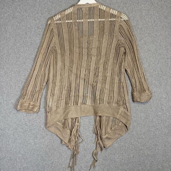Chico's Size 1, US Size Medium Brown Knit Tapestry Open Front Cardigan Sweater - Picture 6 of 7